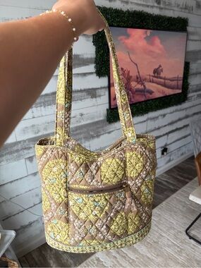 Vera Bradley Retired Quilted Floral Tote Bag Brown Green Blue Shoulder Purse EUC